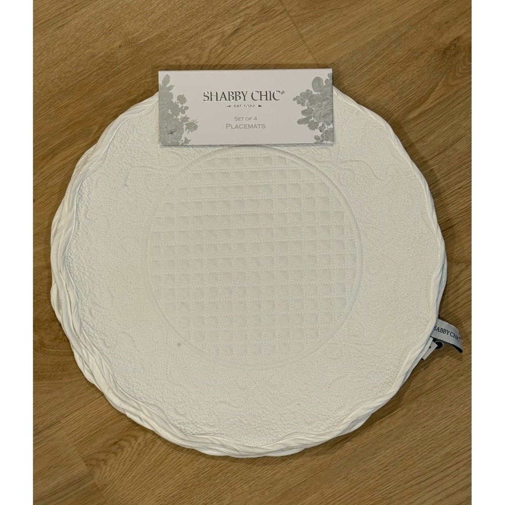 Shabby Chic Set Of 4 Scalloped Edged Off White Quilted Placemats‎ New